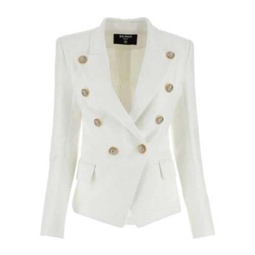 Balmain Elegant White Jacquard Blazer White, Dam