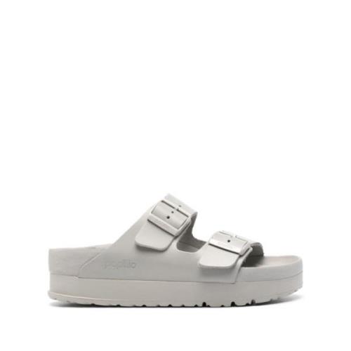 Birkenstock Exklusiva Naturläder Plattform Sandaler Gray, Dam