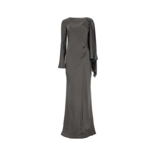 Alberta Ferretti Elegant Satin Lång Klänning Gray, Dam