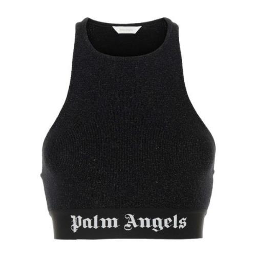 Palm Angels Svart Viskos Bland Crop Top Black, Dam