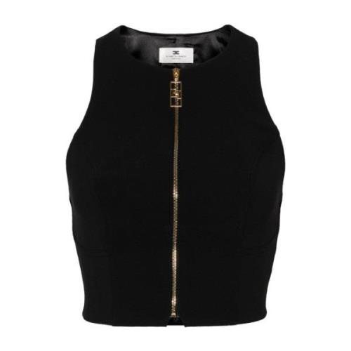 Elisabetta Franchi Svart Crop Top med Olympisk Halsringning Black, Dam