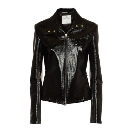 Courrèges Svart Vinyl Bikerjacka Black, Dam