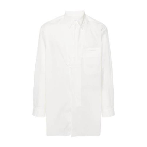 Y-3 Vit Lång-Passform Poplin Skjorta White, Herr