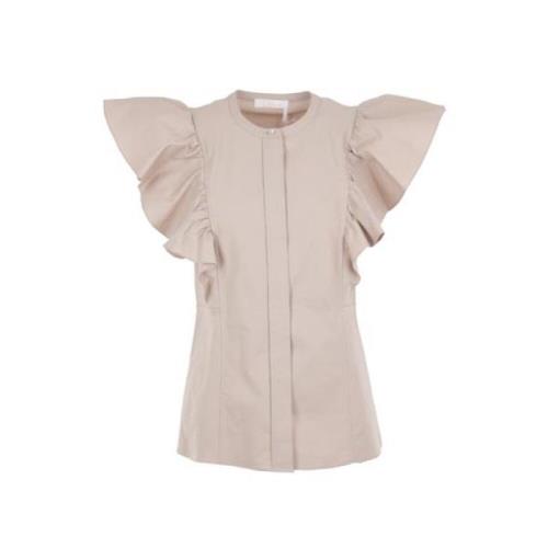 Chloé Beige Ruffle Flare Skjorta Beige, Dam