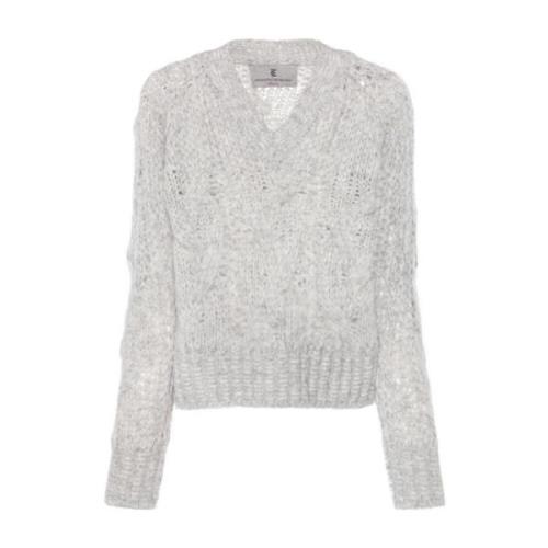 Ermanno Scervino Chunky Cable Stickad V-ringad Tröja White, Dam