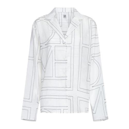 TotêMe Monogram Print Pyjama-Style Skjorta White, Dam