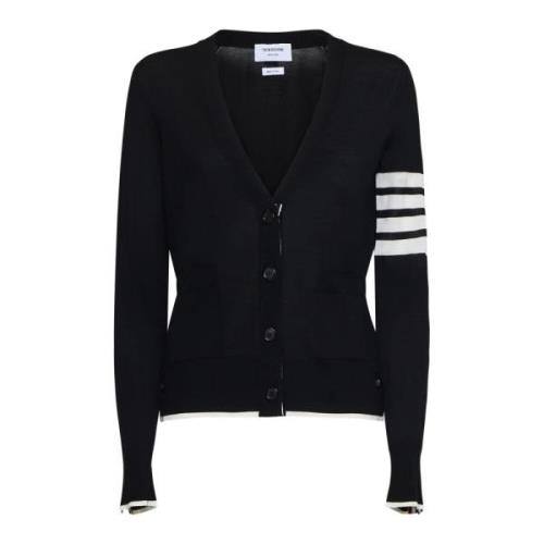 Thom Browne Svart Cardigan Tröja med Ränder Black, Dam