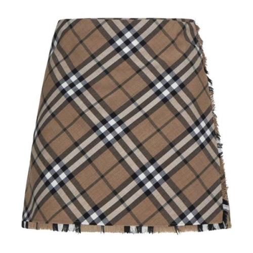 Burberry Rutigt Ullblandat Kilt Minikjol Brown, Dam