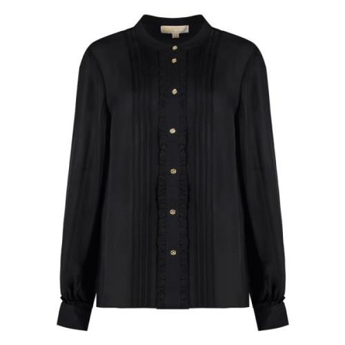 Michael Kors Sidenblandad blus med dekorativa volanger Black, Dam