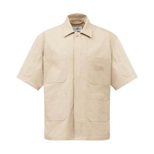 MM6 Maison Margiela Broderad bomullsgabardin skjorta Beige, Herr