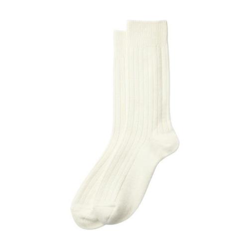 RoToTo Räfflade Crew Socks i Vit Bomull White, Herr