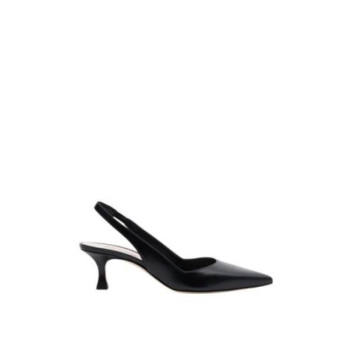 Parallele Svarta läder slingback klackar Black, Dam