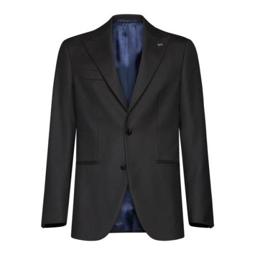 D4.0 Kaffebrun ullblazer med peak-revers Black, Herr