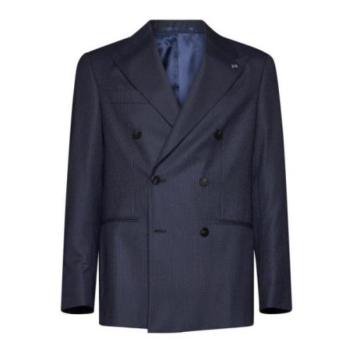 D4.0 Randig ullblazer med peakslag Blue, Herr