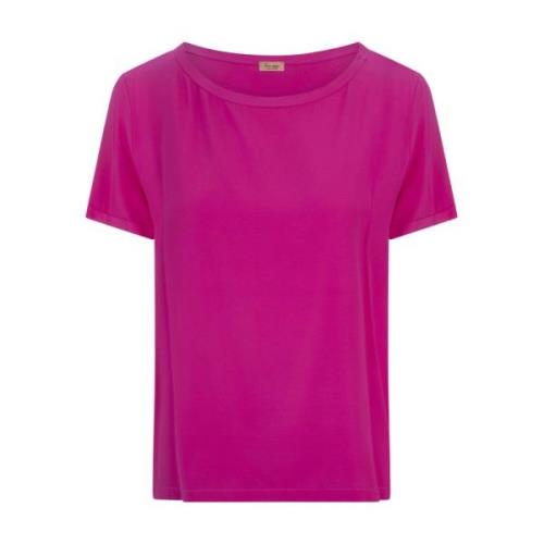 Her Shirt Silke Fuchsia T-shirt med Rund Hals Pink, Dam