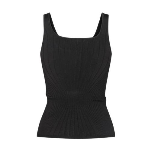 Mugler Svart Stickad Tanktopp med Skulptureffekt Black, Dam