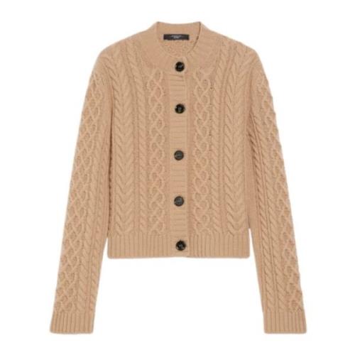 Max Mara Weekend Beige Kabelstickad Cardigan Sweater Beige, Dam