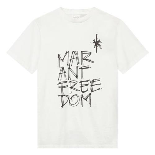 Isabel Marant Étoile Tryckt bomullst-shirt rund hals kort ärm White, D...