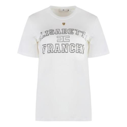 Elisabetta Franchi Ribbad Bomull Crew-Neck T-shirt White, Dam