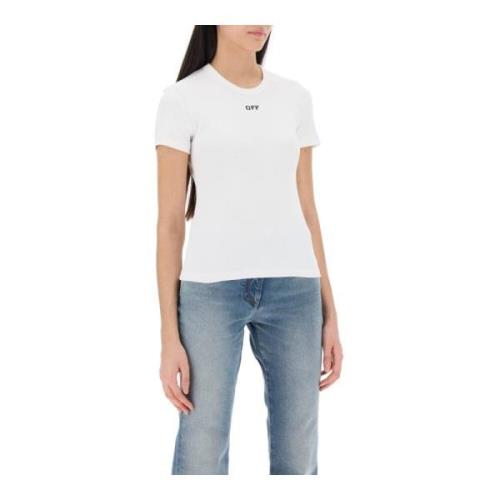 Off White Räfflad T-shirt med Off Broderi White, Dam