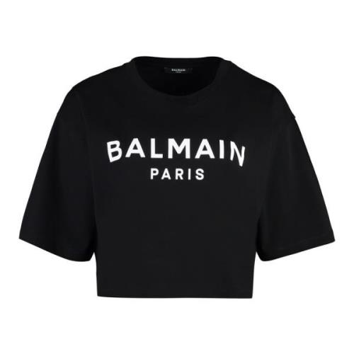 Balmain Räfflad Bomull Crew-Neck T-shirt Black, Dam