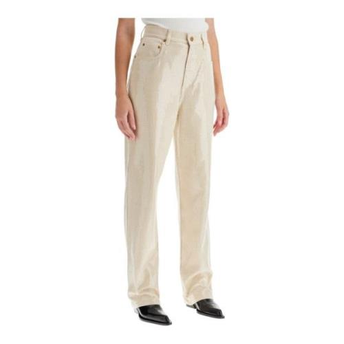 Golden Goose Paljettdekorerade Wide Leg Jeans Beige, Dam