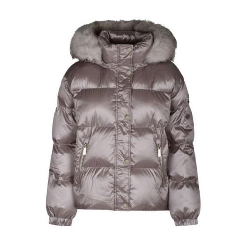 Michael Kors Kort Pufferjacka med Faux Fur Hood Beige, Dam