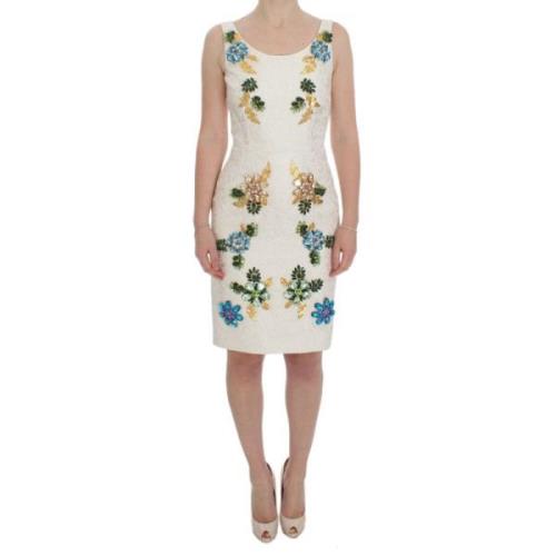 Dolce & Gabbana Vit Blommig Brokad Sheath Klänning White, Dam