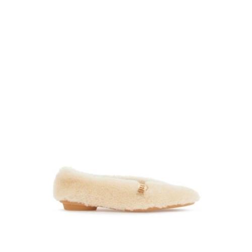 Salvatore Ferragamo Shearling Ballet Flats Beige, Dam