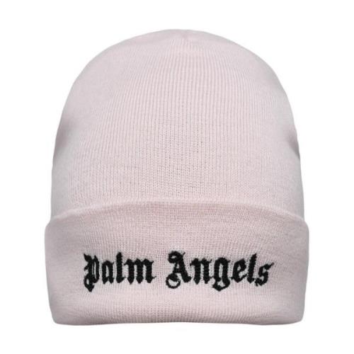 Palm Angels Rosa ullmössa med kontrastlogga brodyr Pink, Dam