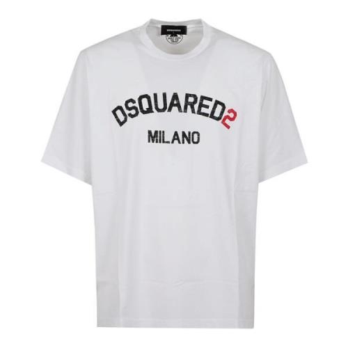 Dsquared2 Bomull Loose Fit Tee Skjorta White, Herr