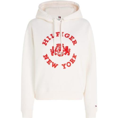 Tommy Hilfiger Ancient White Hoody med Logo Patch White, Dam