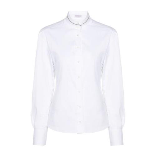 Brunello Cucinelli Vit Poplin Skjorta Monili Kedjedetalj White, Dam