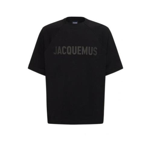 Jacquemus Svart Typo T-shirt Oversize Rund Hals Black, Herr