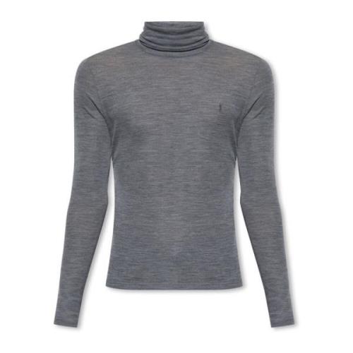 Saint Laurent Ull turtlenecktröja med logotyp Gray, Herr