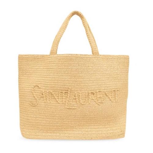 Saint Laurent Shopper väska med logotyp Beige, Dam