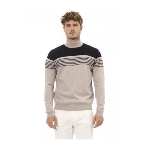 Alpha Studio Beige Mock Neck Sweater Stilfullt Tillägg Beige, Herr