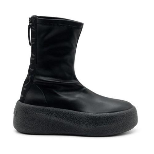 Vic Matié Svart Stretch Faux Läder Ankel Boot Black, Dam