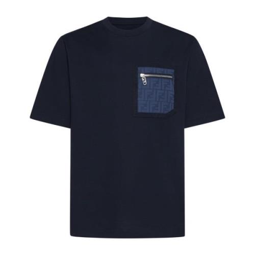 Fendi Mörkblå Crew Neck T-shirt Blue, Herr