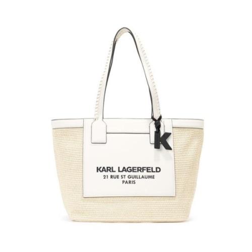 Karl Lagerfeld Raffia Vävd Toteväska Beige, Dam