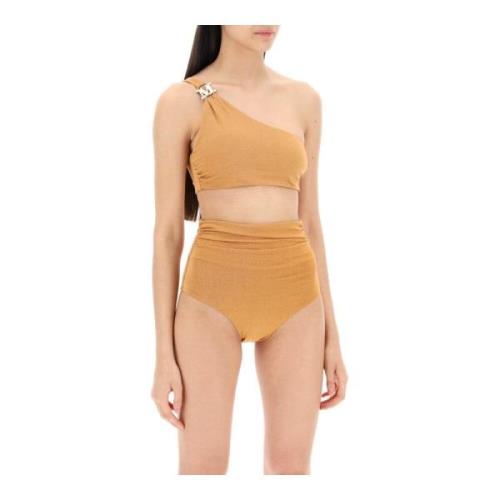 Max Mara One-Shoulder Bikini Top med Metallspänne Beige, Dam