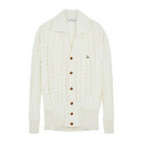 Vivienne Westwood Spets Cardigan Off White Skjorta Hals Beige, Dam