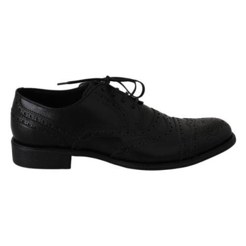 Dolce & Gabbana Elegant Svart Läder Derby Wingtip Skor Black, Herr