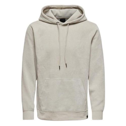 Only & Sons Reg Cord Hoodie Gray, Herr