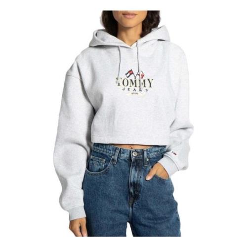 Tommy Jeans Super Crop Modern Sweat Hoodie Gray, Dam