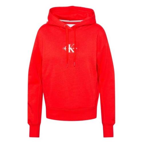 Calvin Klein Jeans Monogram Logo Hoodie Red, Dam