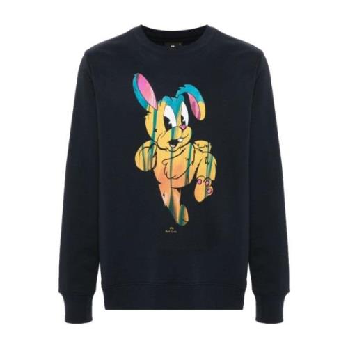 PS By Paul Smith Blå Bunny Print Crew Neck Sweater Blue, Herr