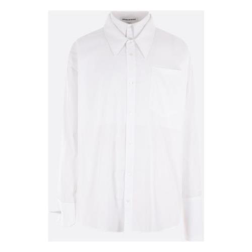 JordanLuca Vit Oversized Skjorta med Trompe l'Oeil Krage White, Herr