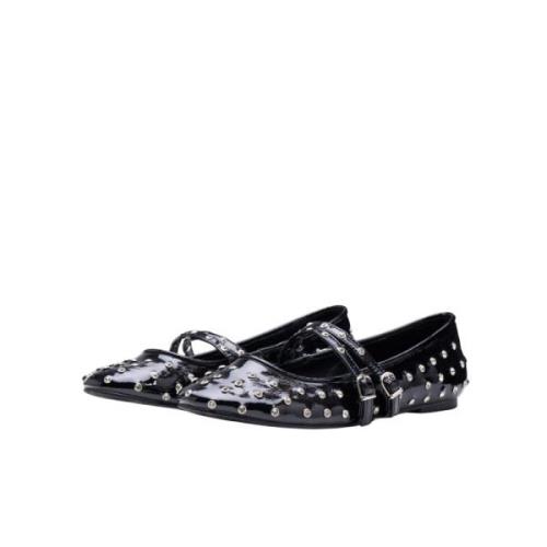 Silvian Heach Studded Ballet Flats Lackeffekt Dubbel Spänne Black, Dam