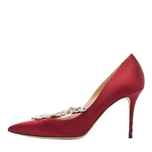 Manolo Blahnik Pre-owned Pre-owned Satin klackskor Red, Dam